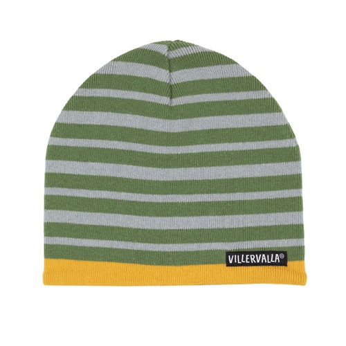 Berretto pile a righe verde Moss/grigio Fossil