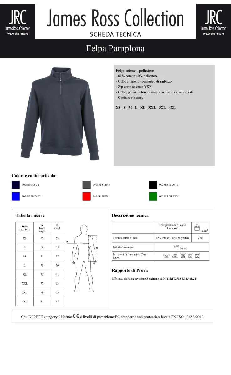 FELPA CON MEZZA ZIP JRC PAMPLONA UOMO - immagine 9