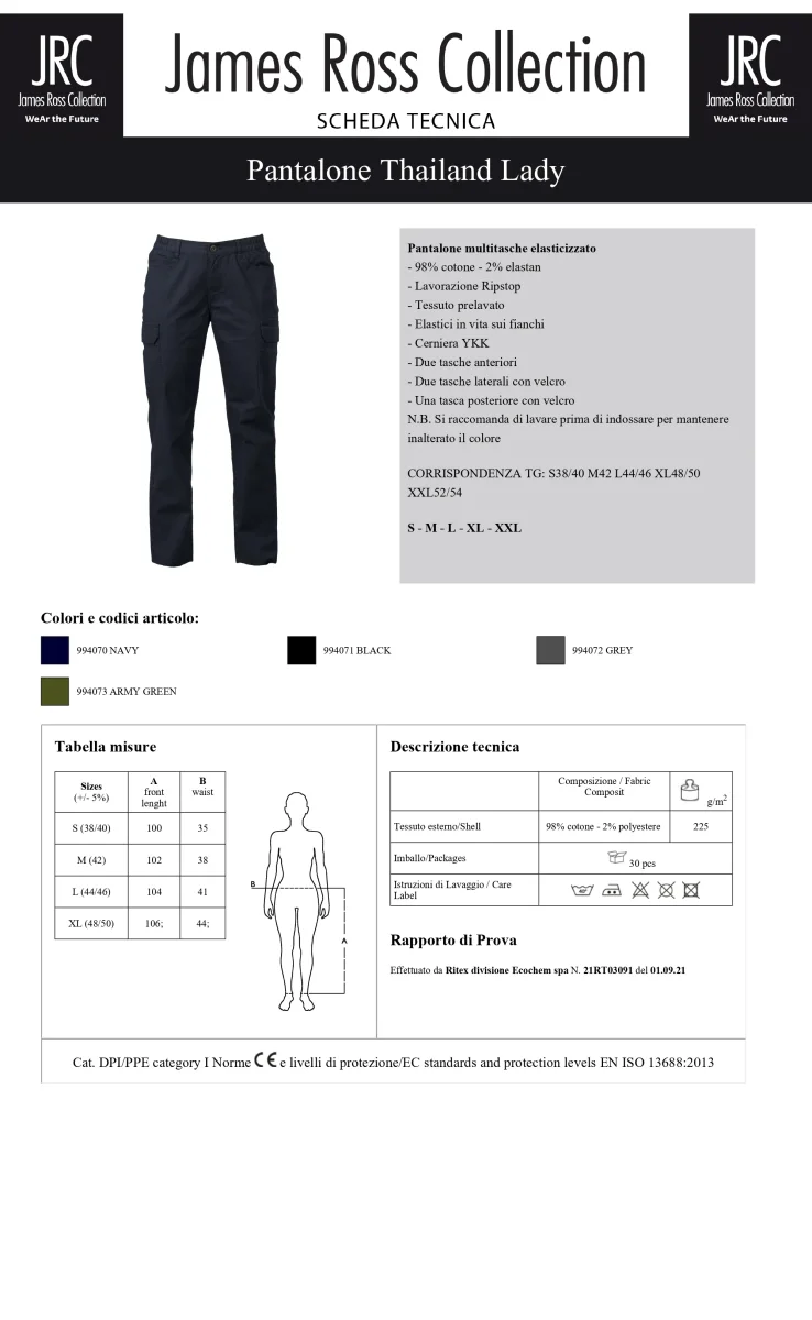 PANTALONE MULTITASCHE ELASTICIZZATO JRC THAILAND LADY DONNA - immagine 7