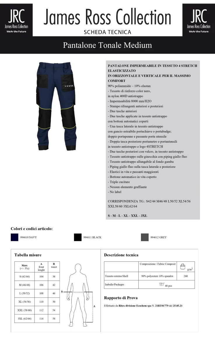 PANTALONE UOMO IMPERMEABILE ELASTICIZZATO CON LOGO STAMPATO LATO TASCA GAMBA DESTRA - immagine 6