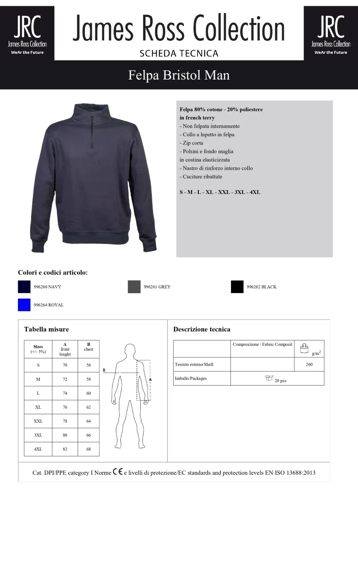 FELPA CON MEZZA ZIP JRC BRISTOL MAN UOMO - immagine 7