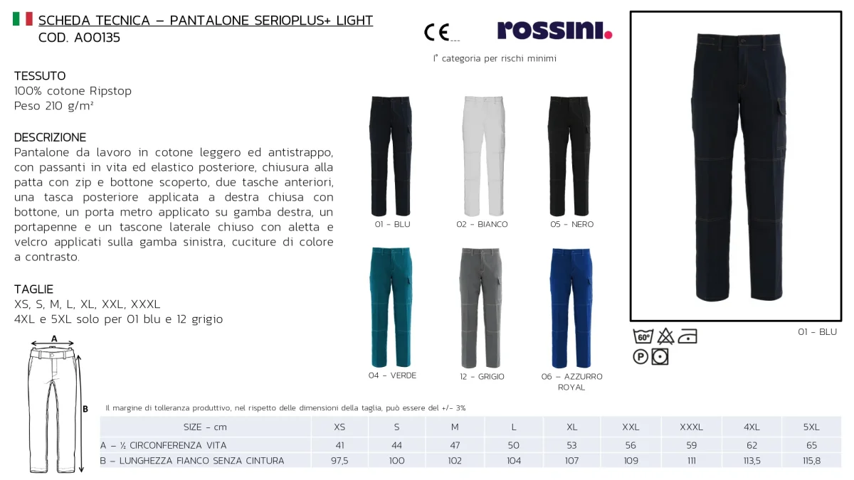 PANTALONE DA LAVORO MULTITASCHE ANTISTRAPPO LEGGERI ROSSINI SERIOPLUS+ A00135 - immagine 9