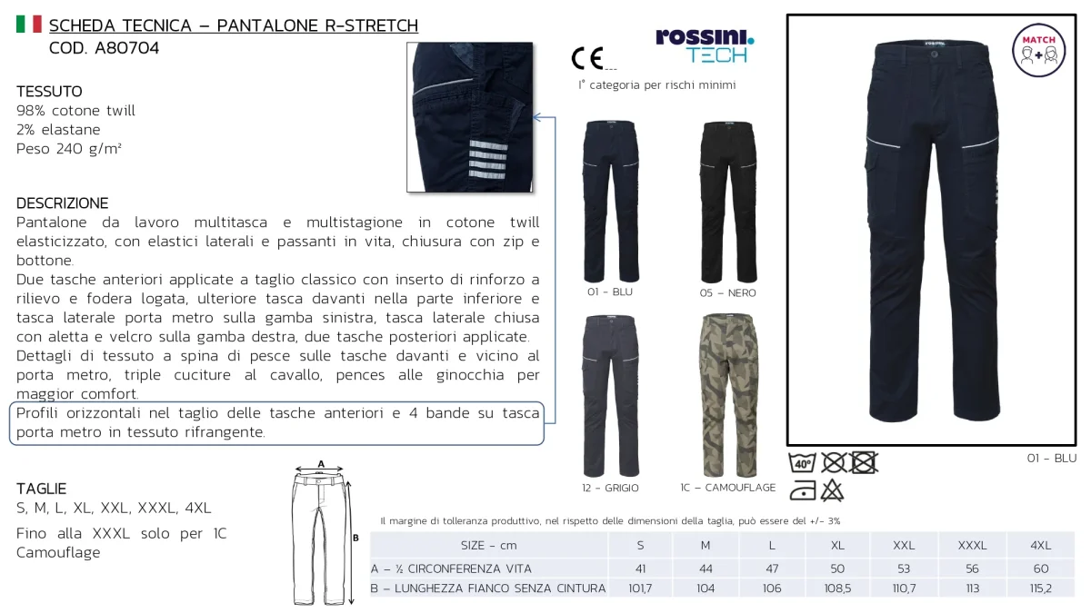 PANTALONE UOMO DA LAVORO MULTITASCHE CON LOGO LATO TASCA GAMBA DESTRA - immagine 7