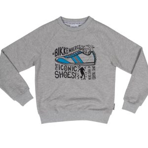 BIKKEMBERGS KIDS felpa girocollo grigio melange stampa sneakers BK1308