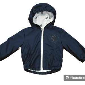 BIKKEMBERGS KIDS giubbotto antivento con cappuccio, blu con logo, zip bianca