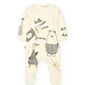 BOBOLI Pagliaccetto neonato in maglia bianca con animali 122094 OFF WHITE