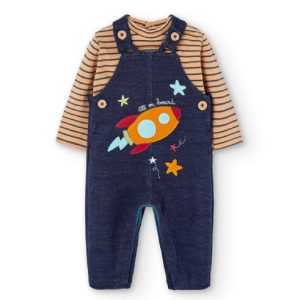 BOBOLI Set di maglietta e salopette jeans per neonato LISTATO
