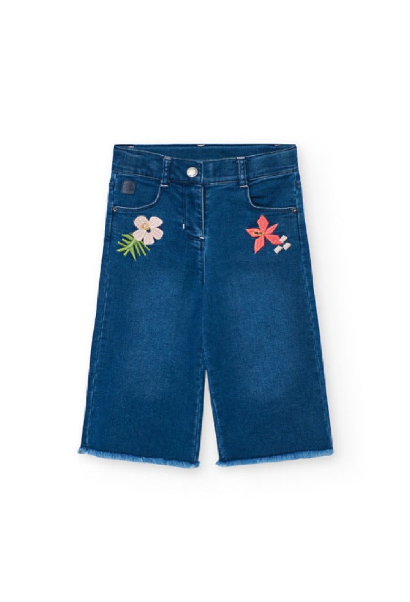 BOBOLI Pantaloni jeans bimba in colore blu con ricamo 201025 BLUE - immagine 2