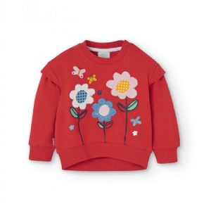 BOBOLI maglia felpata primaverile fiorata con volant 206008 rosso