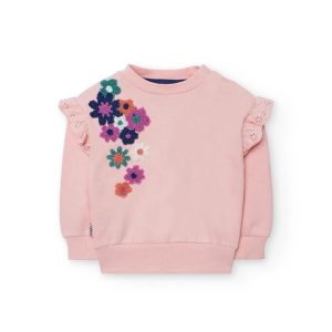 BOBOLI Felpa bambina in pelfa rosa con fiori 222062 PINK