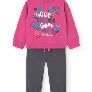 BOBOLI Completo di felpa e pantalone per neonato in rosa IBISCO