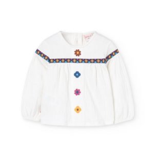 BOBOLI Maglietta cotone invernale bianca lavorata a maglia per neonata OFF WHITE