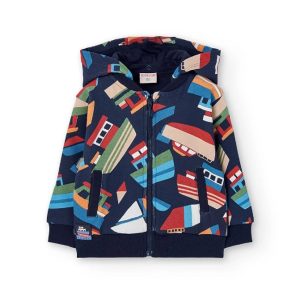 BOBOLI Giacca bambino in pile blu navy con barche 322119 STAMPATO