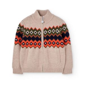 BOBOLI Giacchetta tricot con zip per ragazzo BEIGE