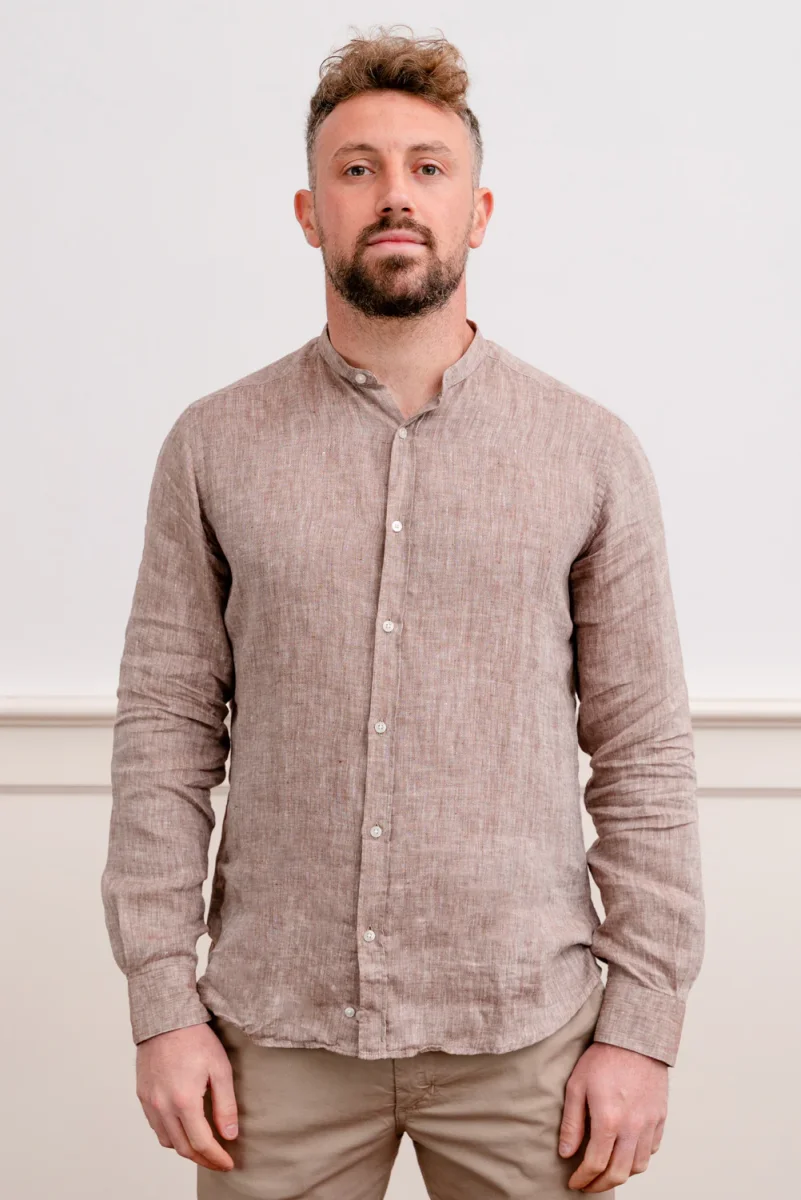 CAMICIA LINO COLLO KOREANA - CUSTOM - LAVATO - immagine 3