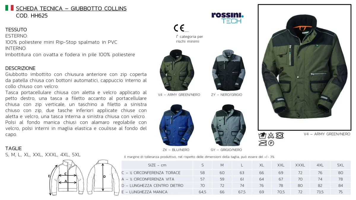 GIACCA DA LAVORO TECNICA IMBOTTITA ROSSINI COLLINS HH625 UOMO - immagine 7