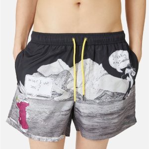 ICEBERG Boxer mare a fantasia con sfondo nero e coulisse gialla gatto ICE25MBS08 BLACK