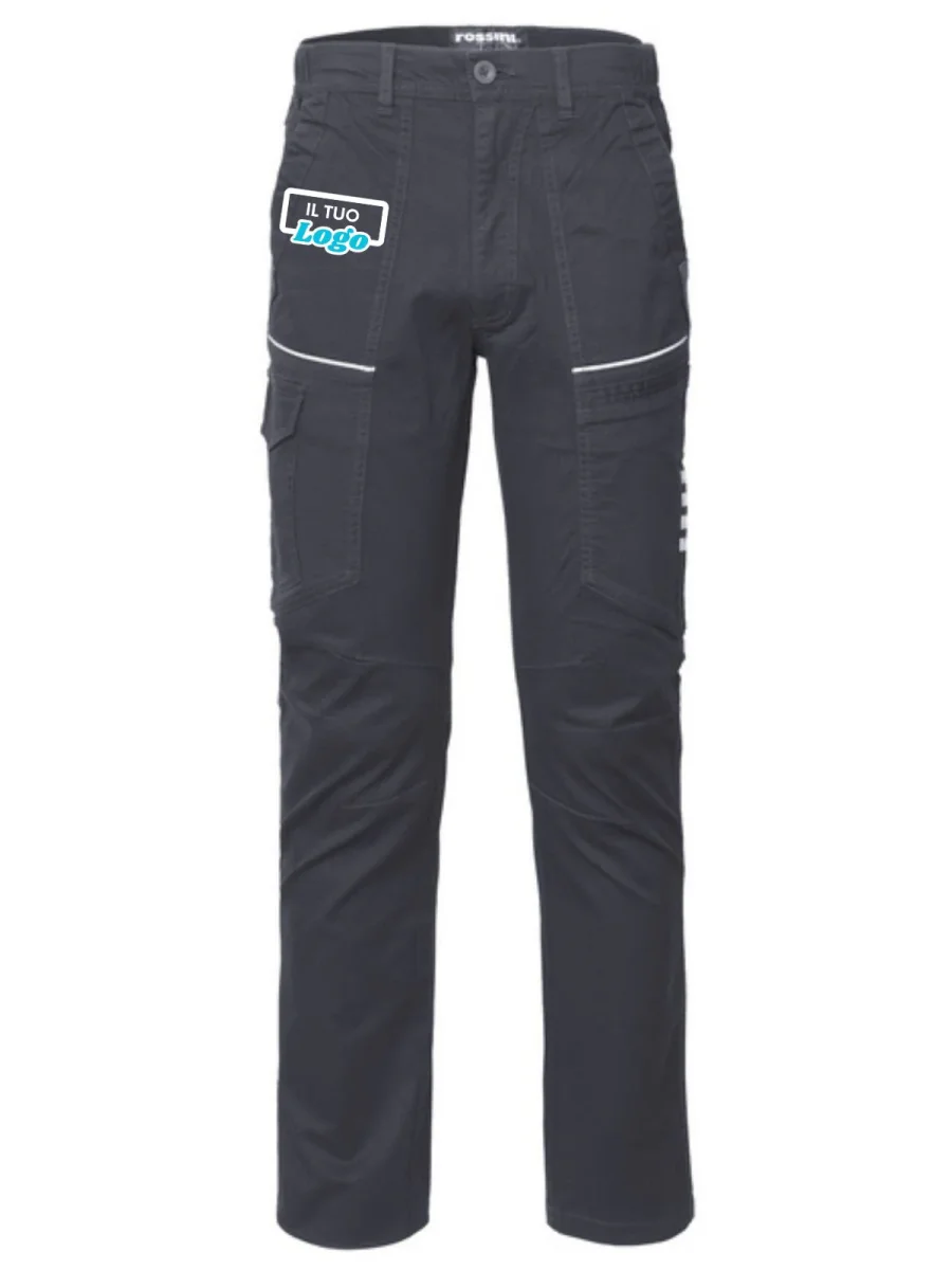 PANTALONE UOMO DA LAVORO MULTITASCHE CON LOGO LATO TASCA GAMBA DESTRA - immagine 2