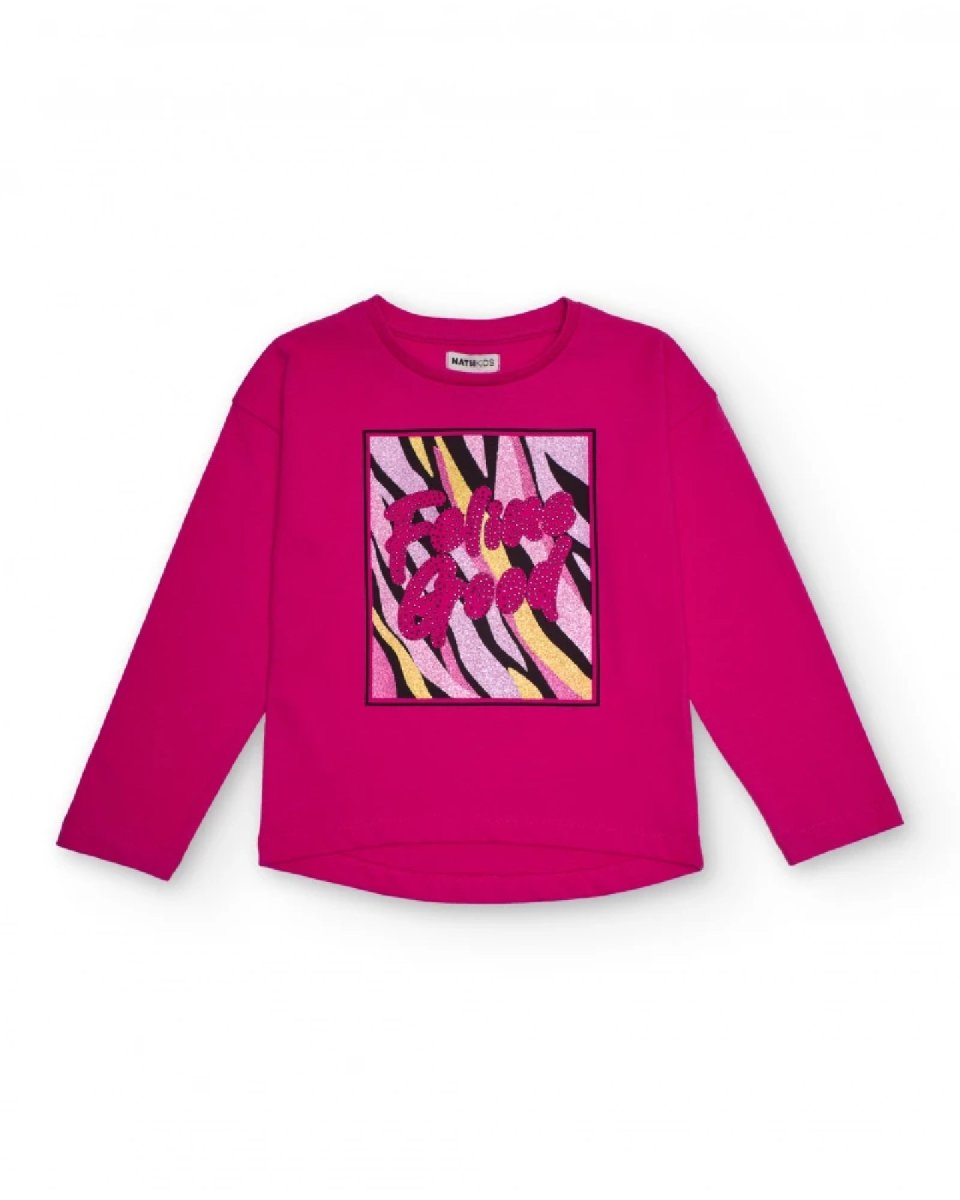NATH KIDS Maglietta fucsia a maniche lunghe per bambina con stampa brillante “Feeling Good” FUCHSIA - immagine 2