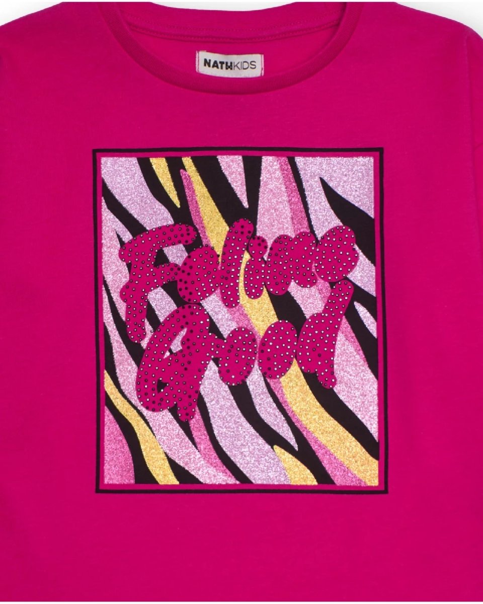 NATH KIDS Maglietta fucsia a maniche lunghe per bambina con stampa brillante “Feeling Good” FUCHSIA - immagine 4