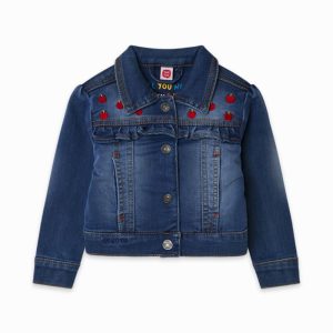 Tuc Tuc GIUBBOTTINO DI JEANS ELASTICIZZATO CON RICAMIO E VOLANT AZUL