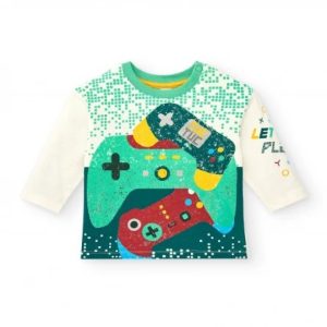 Tuc Tuc T-shirt a maniche lunghe da ragazzo con design controller per videogiochi della collezione Cyber Dino WHITE
