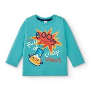 Tuc Tuc T-shirt turchese da bambino con stampa “Full of Crazy ideas”, collezione Big Brains Green