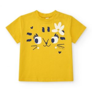 Tuc Tuc T-shirt per bambina gialla con gatto e fiore blu 11389592 YELLOW