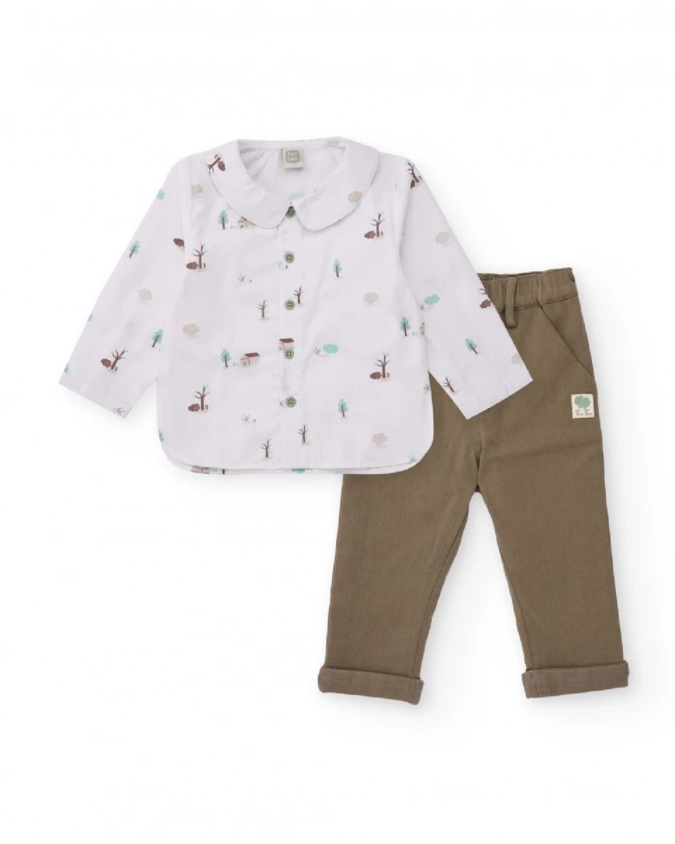 Tuc Tuc Completo di camicia e pantaloni per neonato con stampa di casette e alberi BEIGE - immagine 2