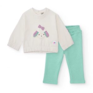 Tuc Tuc Completo con felpa bianca e pantaloni verde acqua per bambina BEIGE