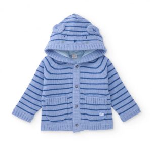 Tuc Tuc Cardigan in maglia per bambino in tonalità di blu con cappuccio e orecchiette 11398749 BLUE