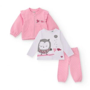 Tuc Tuc Completo tre pezzi per bambina in tonalità rosa con dettagli di uccellini MAUVE