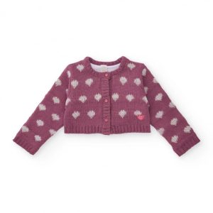 Tuc Tuc Cardigan in maglia per bambina colore viola con stampa di cuori PINK