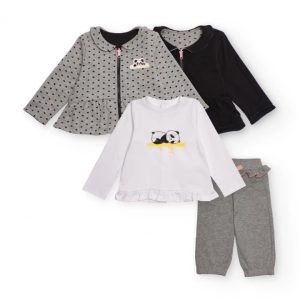 Tuc Tuc Set di quattro pezzi per bambina con design panda, che include giacche, maglietta e pantaloni in morbido cotone GREY