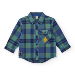Tuc Tuc Camicia in flanella per bambino a quadri blu e verde con patch di albero dark blue