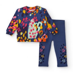 Tuc Tuc Completo per bambina con felpa e leggings a stampa colorata di macchie e fiori dark blue