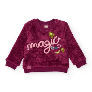 Tuc Tuc Felpa in peluche per bambina bordeaux con scritta ricamata MAGENTA