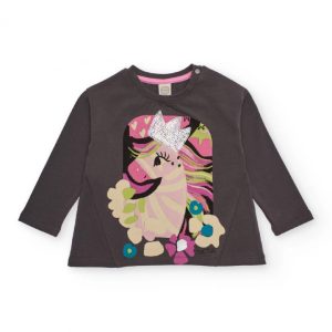 Tuc Tuc Maglietta a maniche lunghe per bambina grigio scuro con unicorno e corona di paillettes 11399394 DARK GREY