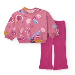 Tuc Tuc Completo per bambina con felpa rosa con stampa divertente e pantaloni a zampa LILAC