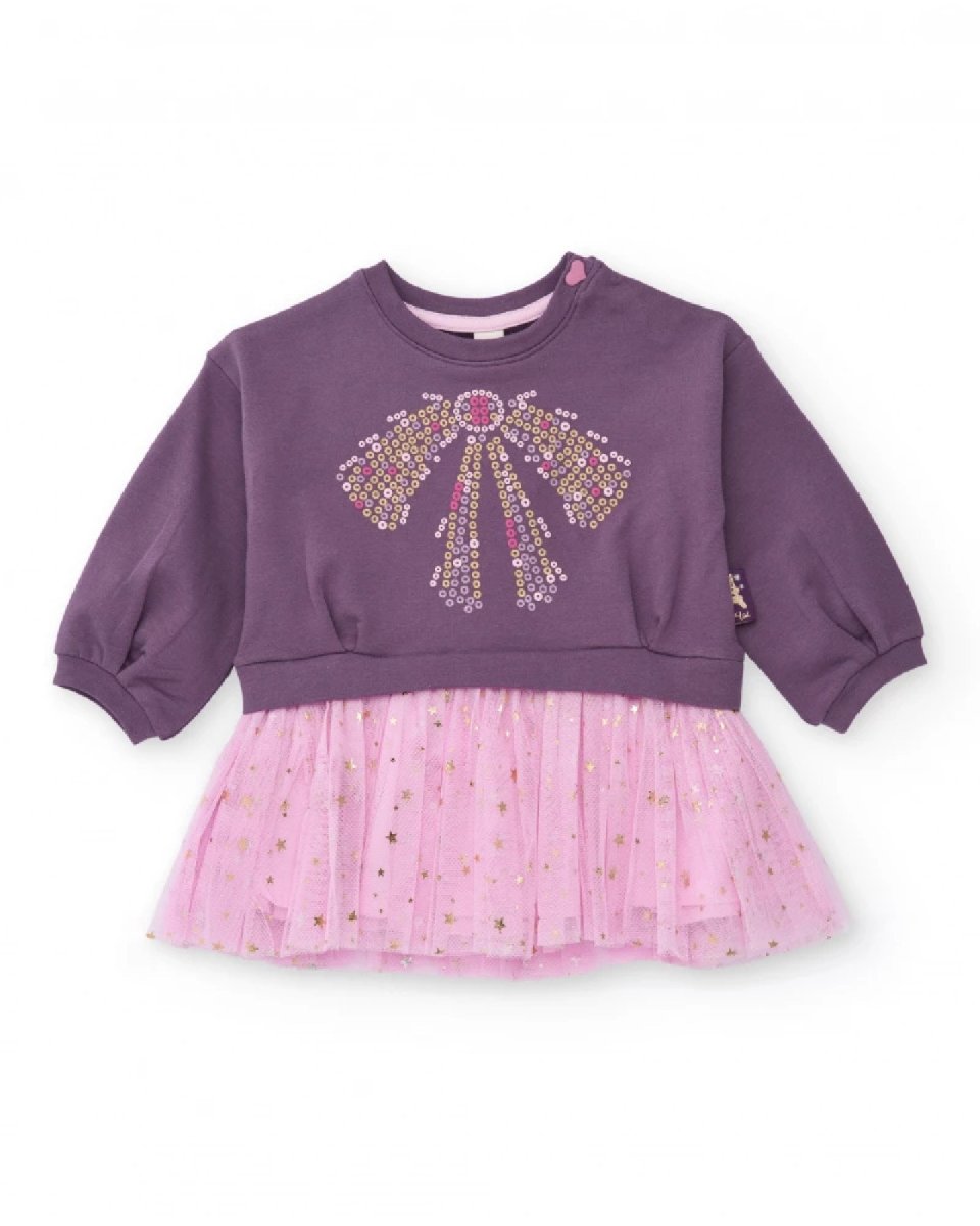 Tuc Tuc Vestito viola per bambina con gonna in tulle rosa e dettagli di stelle dorate 11399499 DARK PURPLE - immagine 2