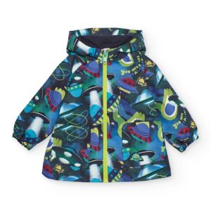 Tuc Tuc Giacca impermeabile per bambino con stampa di navicelle spaziali in tonalità vivaci dark blue
