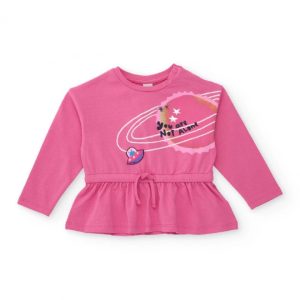 Tuc Tuc Blusa rosa a maniche lunghe per bambina con stampa spaziale e volant in vita MAGENTA