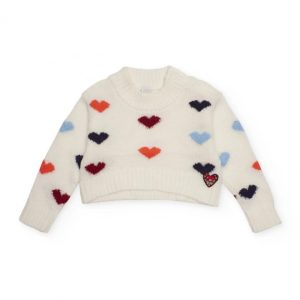 Tuc Tuc Maglione panna per bambina con cuori multicolore BEIGE
