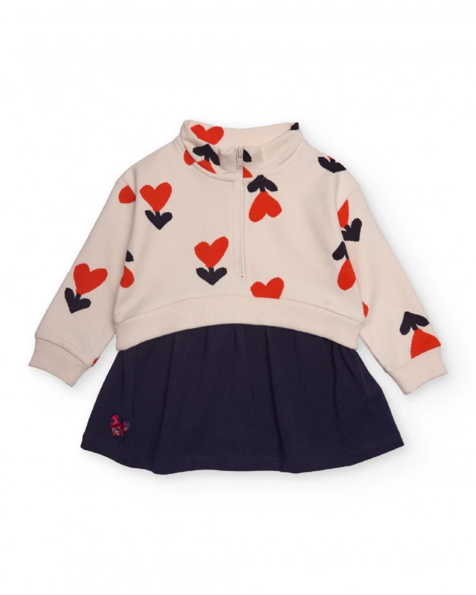 Tuc Tuc Abito per bambina in panna e blu navy con cuori e zip 11399797 BEIGE - immagine 2
