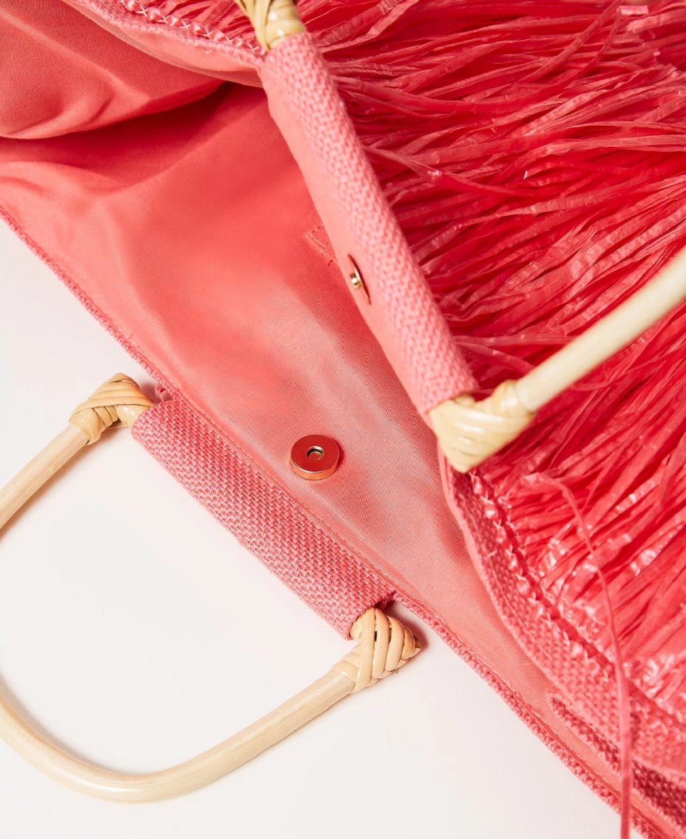 Twin Set Borsa shopper in juta con frange 251LM8ADD CORAL SUNSET - immagine 3