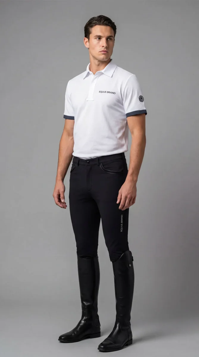 Abbigliamento Equitazione Uomo Pantaloni Oxford Nero per Allenamento e Concorso - immagine 3