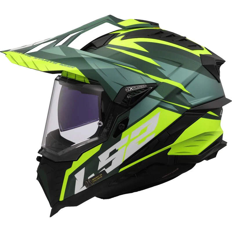 Casco LS2 MX701 EXPLORER in fibra ECE2206 Spire Green H-V Yellow Matt - immagine 3