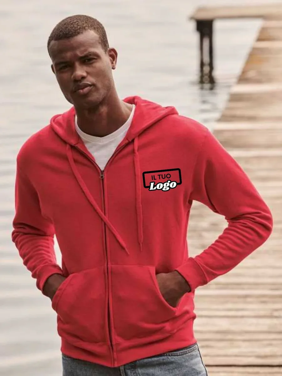 FELPA UOMO CON CAPPUCCIO E ZIP CON LOGO STAMPATO LATO CUORE E RETRO - immagine 2