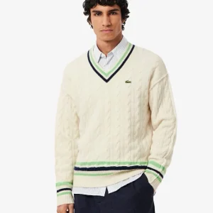 LACOSTE

Maglione a trecce in lana con scollo a V