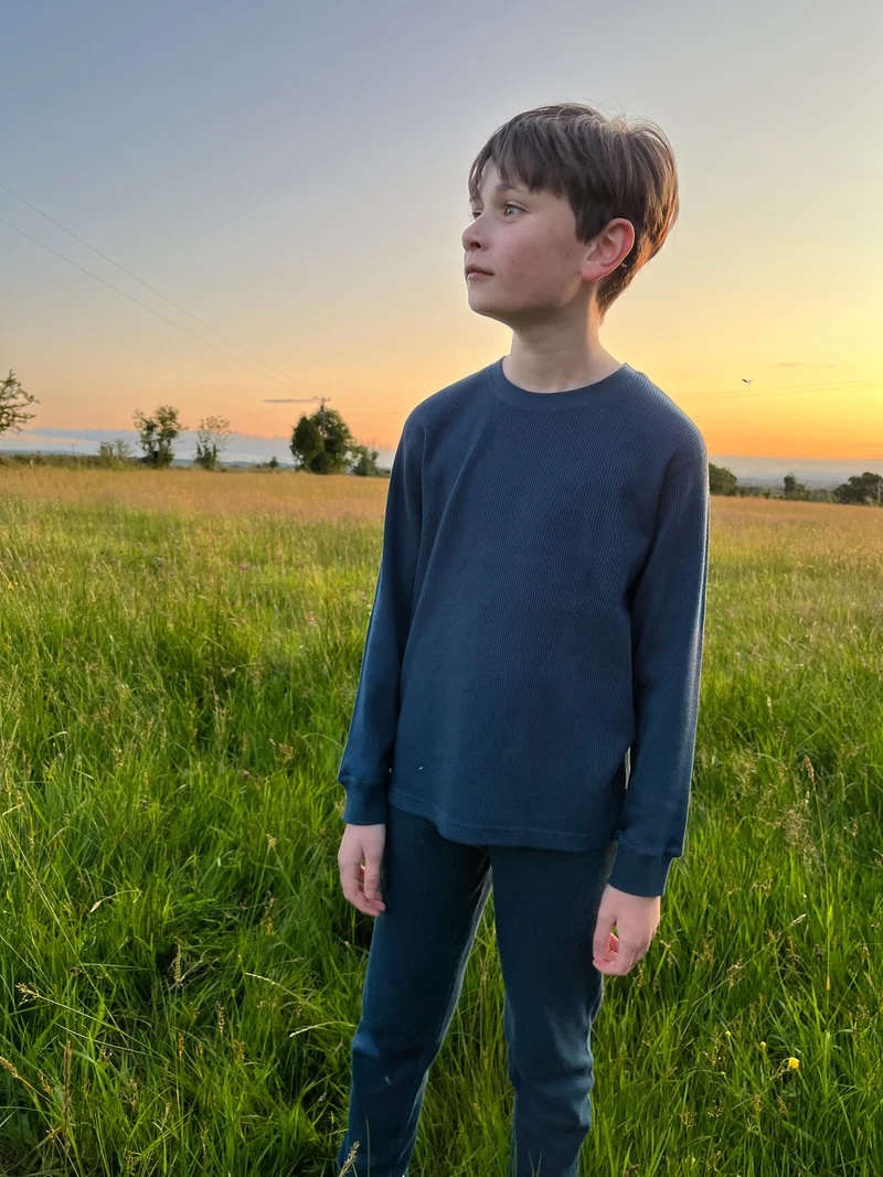 Waffle Set blu – Maglietta e Leggings in cotone nido d’ape - immagine 4